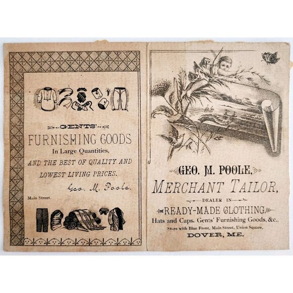 C1870s George Poole Merchant Tailor Victorian Trade Card Dover Maine Fabric E98C - Picture 2 of 2